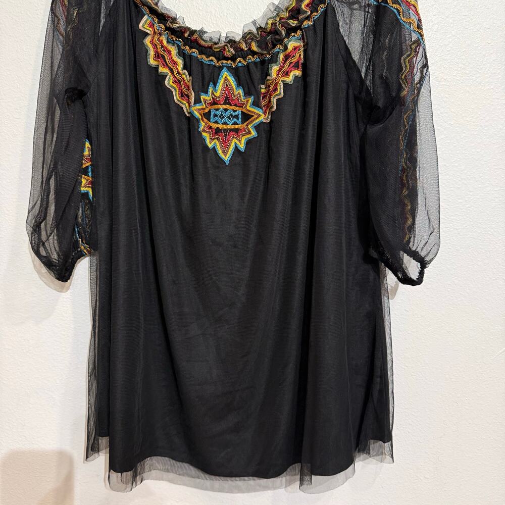 Vintage Collection Black Thunderbolt Embroidered Sheer Tunic Sz M NWT - Picture 3 of 7